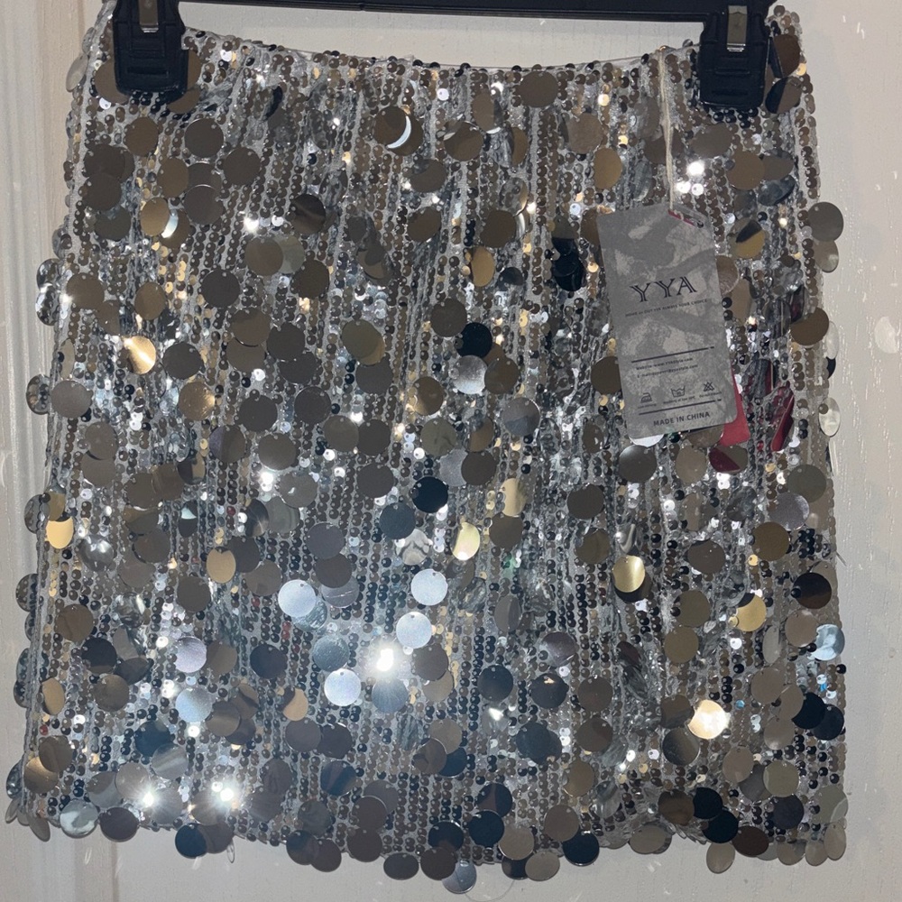 Ya Los Angeles Silver Sequin Mini Skirt